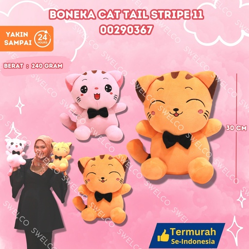 [00290367] BONEKA CAT TAIL STRIPE 11" KUCING BERDIRI