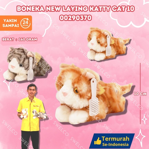 [00290370] BONEKA NEW LAYING KATTY CAT 10" BERBULU KUCING TIDUR