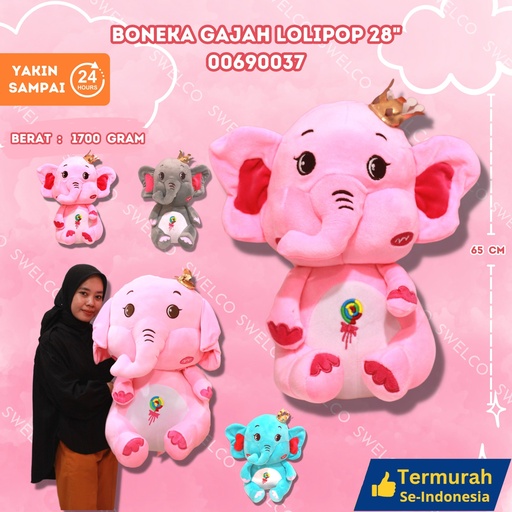 [00690037] BONEKA GAJAH LOLIPOP 28"