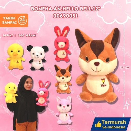 [00690051] BONEKA AN.HELLO BELL 12" ANIMAL KECIL HELLO
