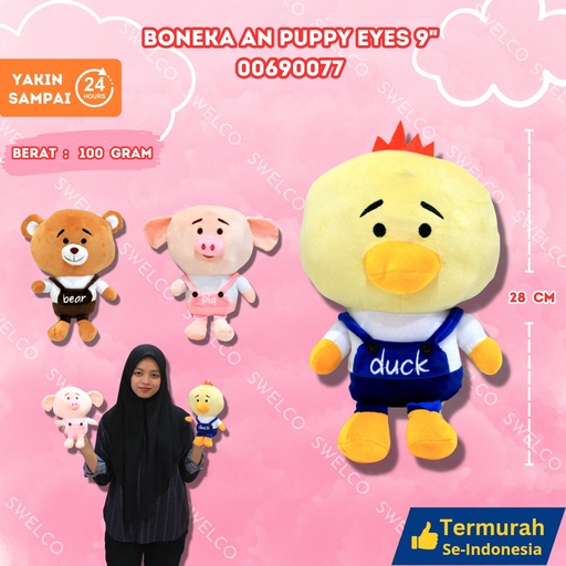 [00690077] BONEKA AN PUPPY EYES 9" DUCK ANIMAL KECIL PIG DEAR
