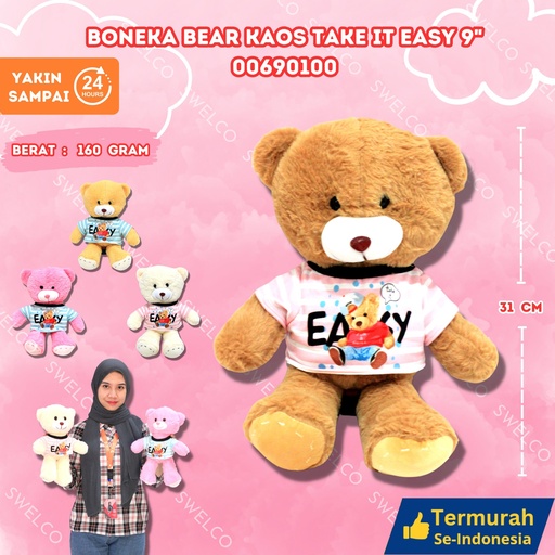 [00690100] BONEKA BEAR KAOS TAKE IT EASY 9" BERUANG BAJU
