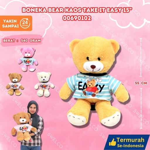 [00690102] BONEKA BEAR KAOS TAKE IT EASY 15"