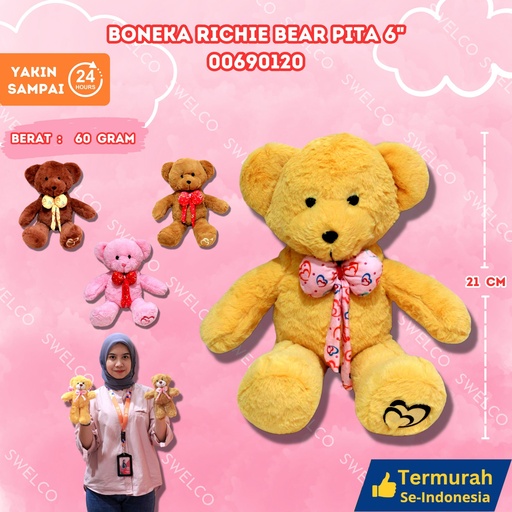[00690120] BONEKA RICHIE BEAR PITA 6" BERUANG BERBULU KECIL