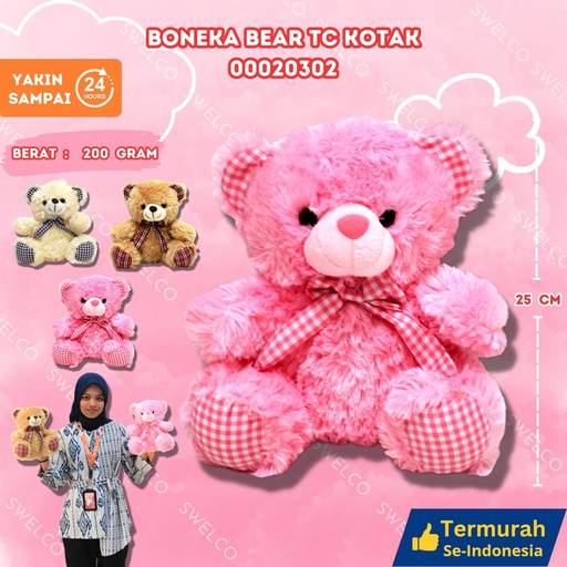 [00020302] BONEKA BEAR TC KOTAK BERBULU PITA KECIL KOTAK-KOTAK