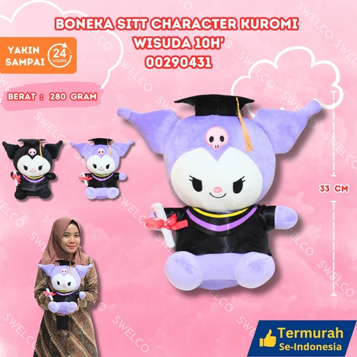 [00290431] BONEKA SITT CHARACTER KUROMI WISUDA 10H' KARAKTER SANRIO SARJANA GRADUATION 10H