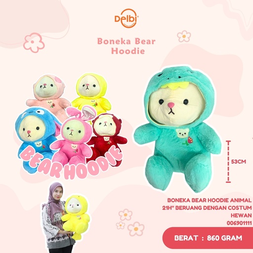 [006901111] BONEKA BEAR HOODIE ANIMAL 21H" BERUANG DENGAN COSTUM HEWA