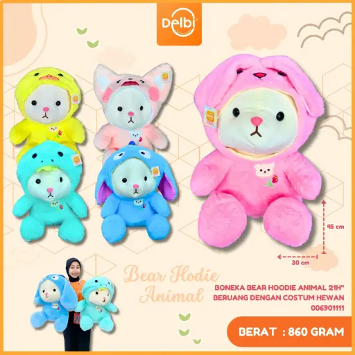 [006901111] BONEKA BEAR HOODIE ANIMAL 21H" BERUANG DENGAN COSTUM HEWAN