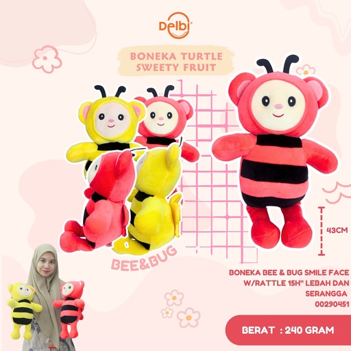 [00290451] BONEKA BEE & BUG SMILE FACE W/RATTLE 15H" LEBAH DAN SERANGGA 