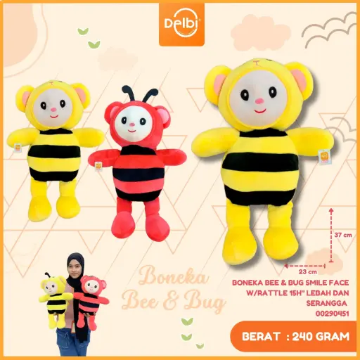 [00290451] BONEKA BEE & BUG SMILE FACE W/RATTLE 15H" LEBAH DAN SERANGGA 