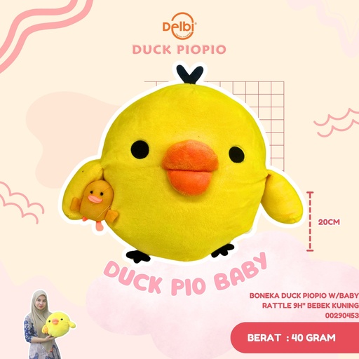 [00290453] BONEKA DUCK PIOPIO W/BABY RATTLE 9H" BEBEK KUNING