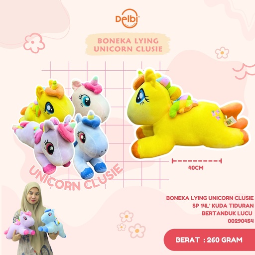 [00290454] BONEKA LYING UNICORN CLUSIE SP 14L' KUDA TIDURAN BERTANDUK LUCU 