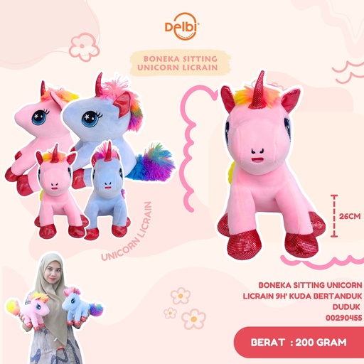[00290455] BONEKA SITTING UNICORN LICRAIN 9H' KUDA BERTANDUK DUDUK 