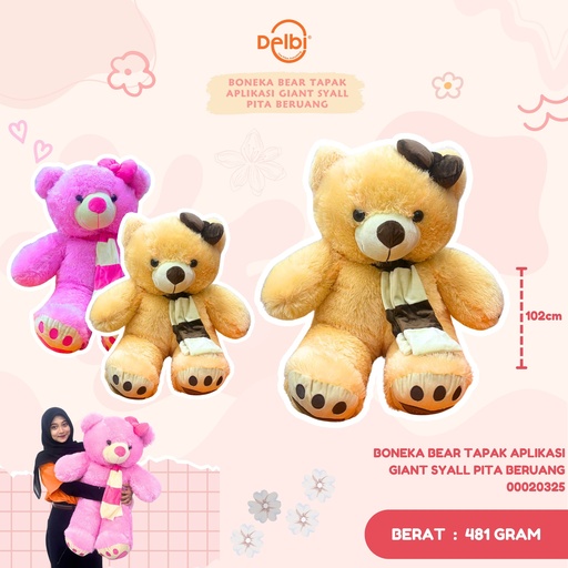 [00020325] BONEKA BEAR TAPAK APLIKASI GIANT SYALL PITA BERUANG