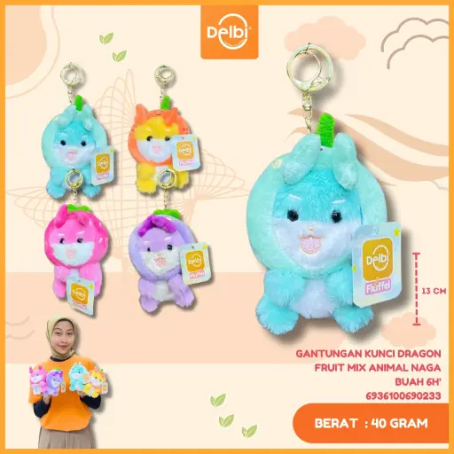 [6936100690233] GANTUNGAN KUNCI DRAGON FRUIT MIX ANIMAL NAGA BUAH 6H'