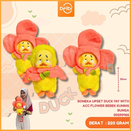 [00290466] BONEKA UPSET DUCK 11H' WITH ACC FLOWER BEBEK KUNING BUNGA 