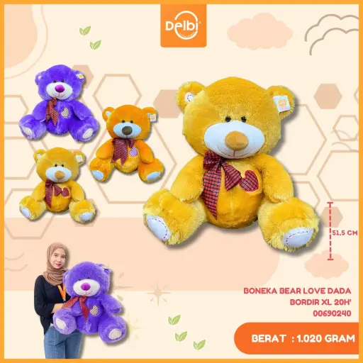 [00690240] BONEKA BEAR LOVE DADA BORDIR XL 20H'