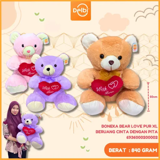 [6936000200002] BONEKA BEAR LOVE PUR XL BERUANG CINTA DENGAN PITA 